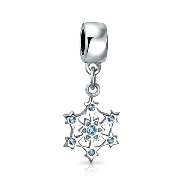 Christmas Day Solid 925 Sterling Silver Sparkling Clear CZ Snowflake Charm Bead 